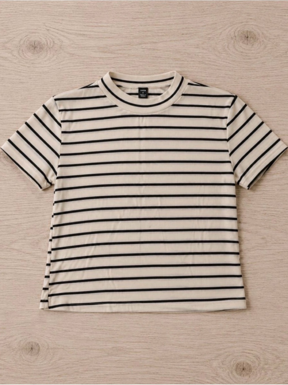 Striped Short-Sleeve Mock Neck Top - Black/White